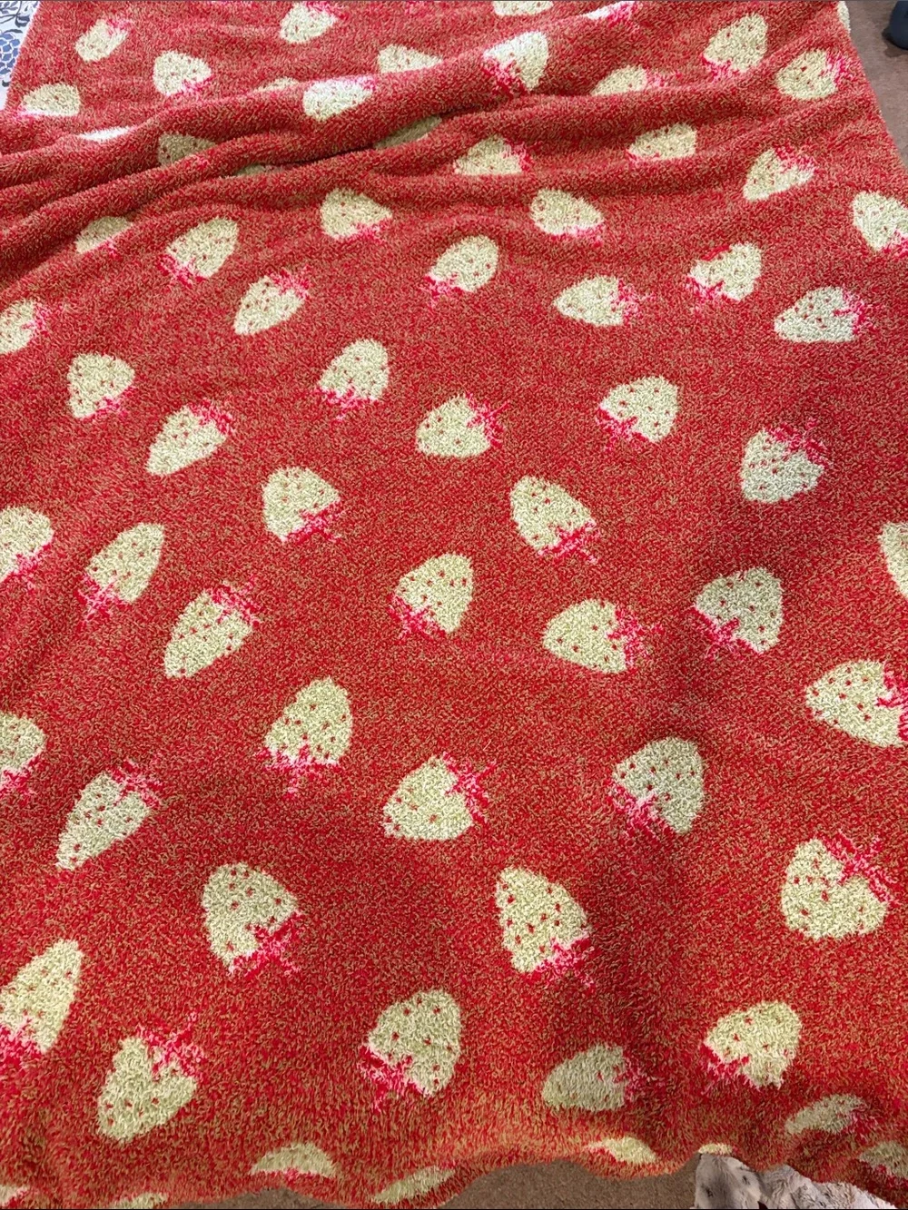Strawberry Pattern Cozy Throw Blanket - White and Red
